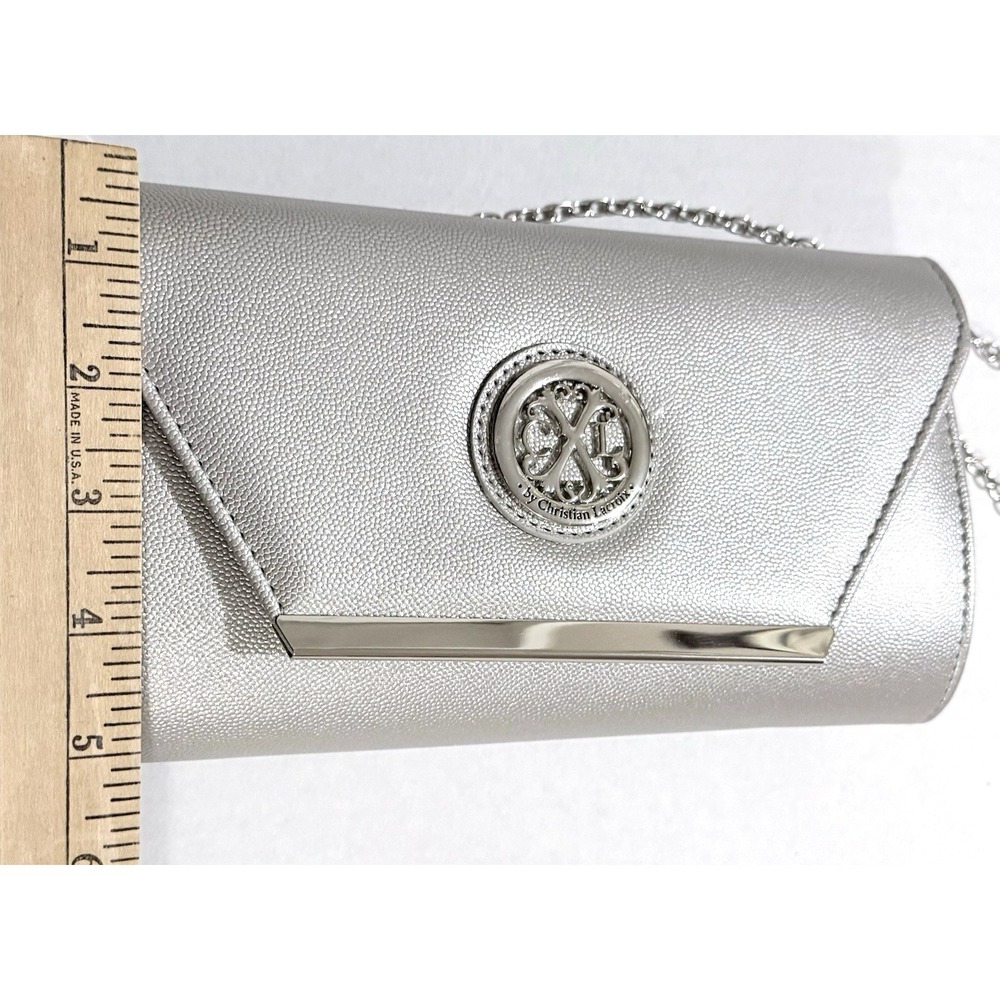 CXL By Christian Lacroix Glam Caviar Clutch Silver With Detachable Chain Bag - Picture 7 of 11
